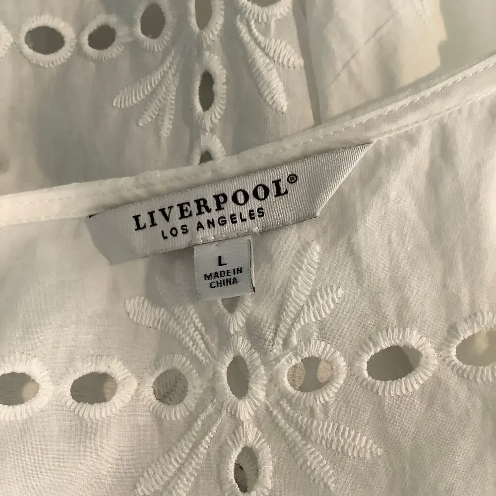 Liverpool White Eyelet Dolman Popover Blouse Top 3/4 Sleeves Scoop Neck Large - Picture 6 of 9